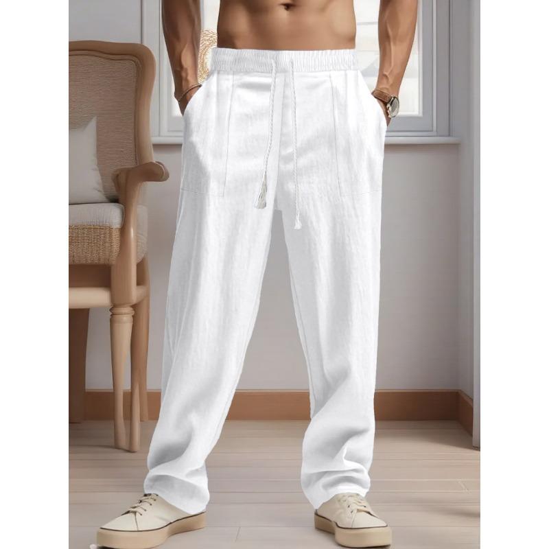Men Loose Linen Casual Wide Leg Beach Sports Pants S