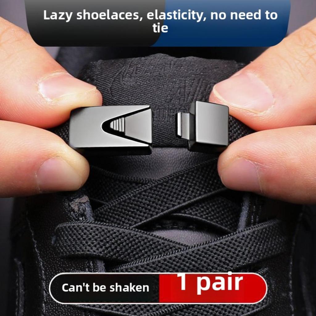 1pairs Wide Elastic Flat Straps with Metal Press Buckles - No Need To Tie Lazy Shoelaces, Lightweight Elastic Shoelaces Suitable for Sports Shoes