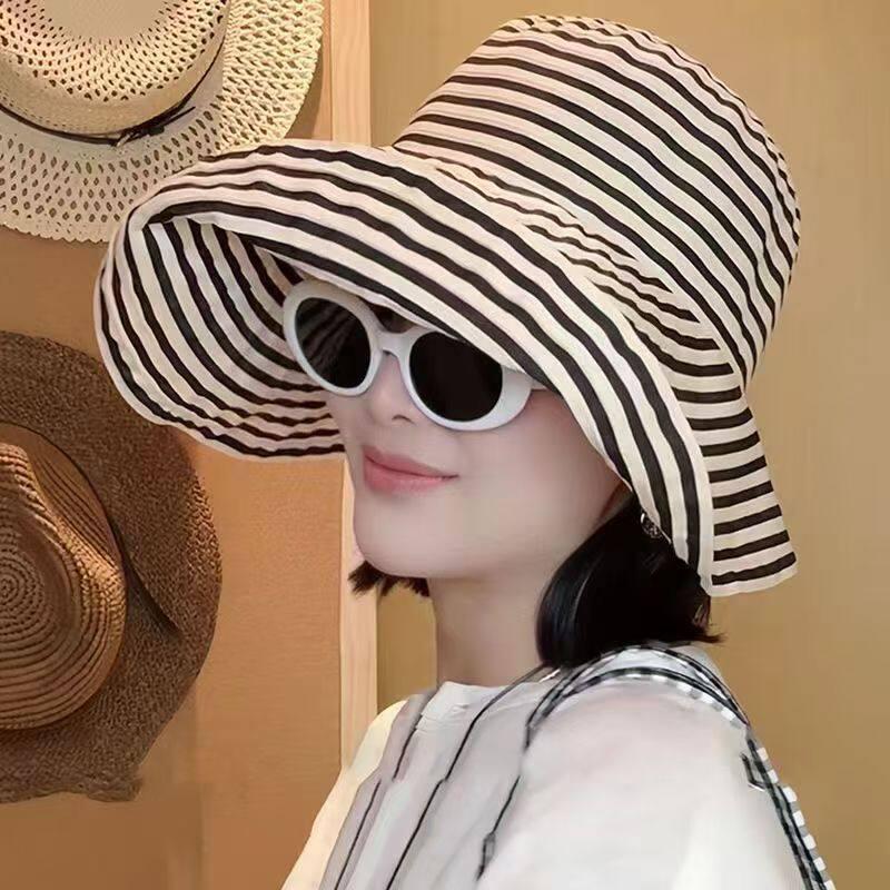 2026 Summer Versatile Foldable Color-Blocked Striped Wide-Brimmed Sun Hat For Beach Vacations And Sun Protection