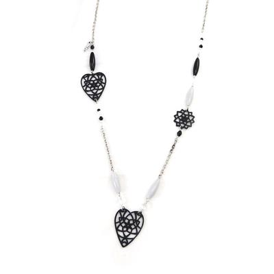 [J4247] - Designer-Sautoir 'Love' grau-schwarz