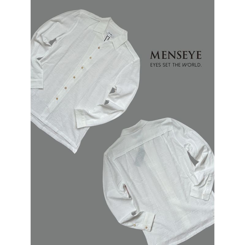 Menseye Men's Long-Sleeved Shirt, White Suit Collar, Light Business Style, Original Versatile Texture, Casual
