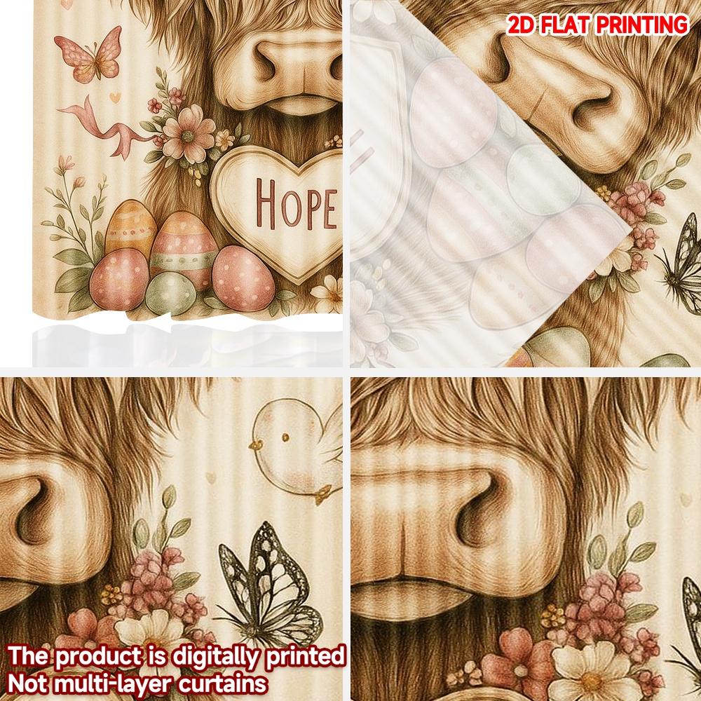 2D Flat Printing 2pcs Scene Curtain Cute Calf and Egg Pattern Digital Printed Polyester Drapes Party Decorations Use for Holiday