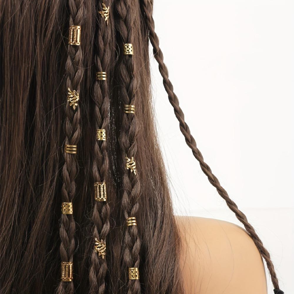 40-teiliges Haarflechtset mit gemischten Haarringen, Gold und Silber, Haargeflechtrohre, Dreadlocks, Perlen für Frauen