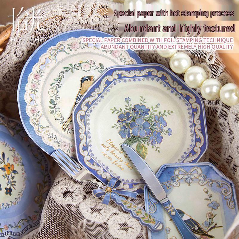 Qimeng European Garden Tableware Sticker Pack - 6 Styles for DIY Journal Collage