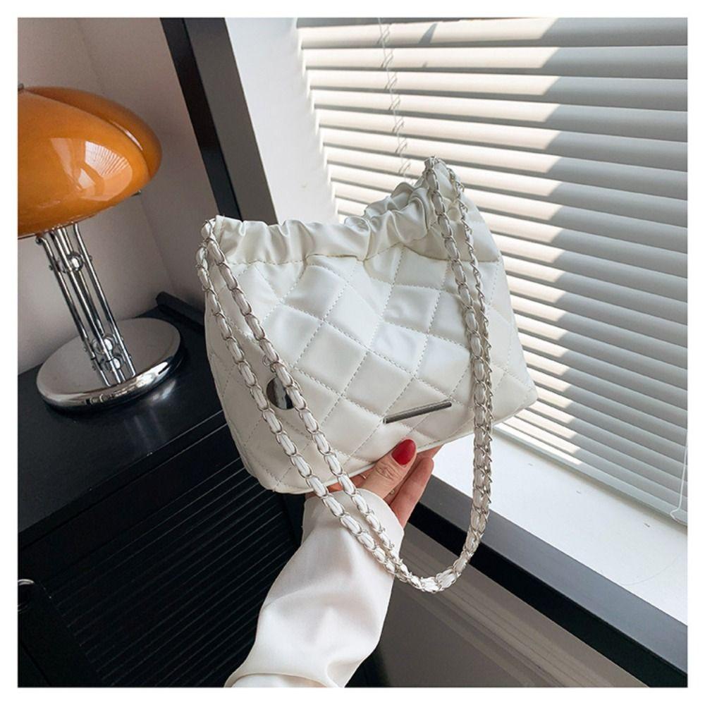 

Ромбічна сумка-відро Маленька сумка на шнурку Нова ланцюгова сумка Жіноча Дівчина білий