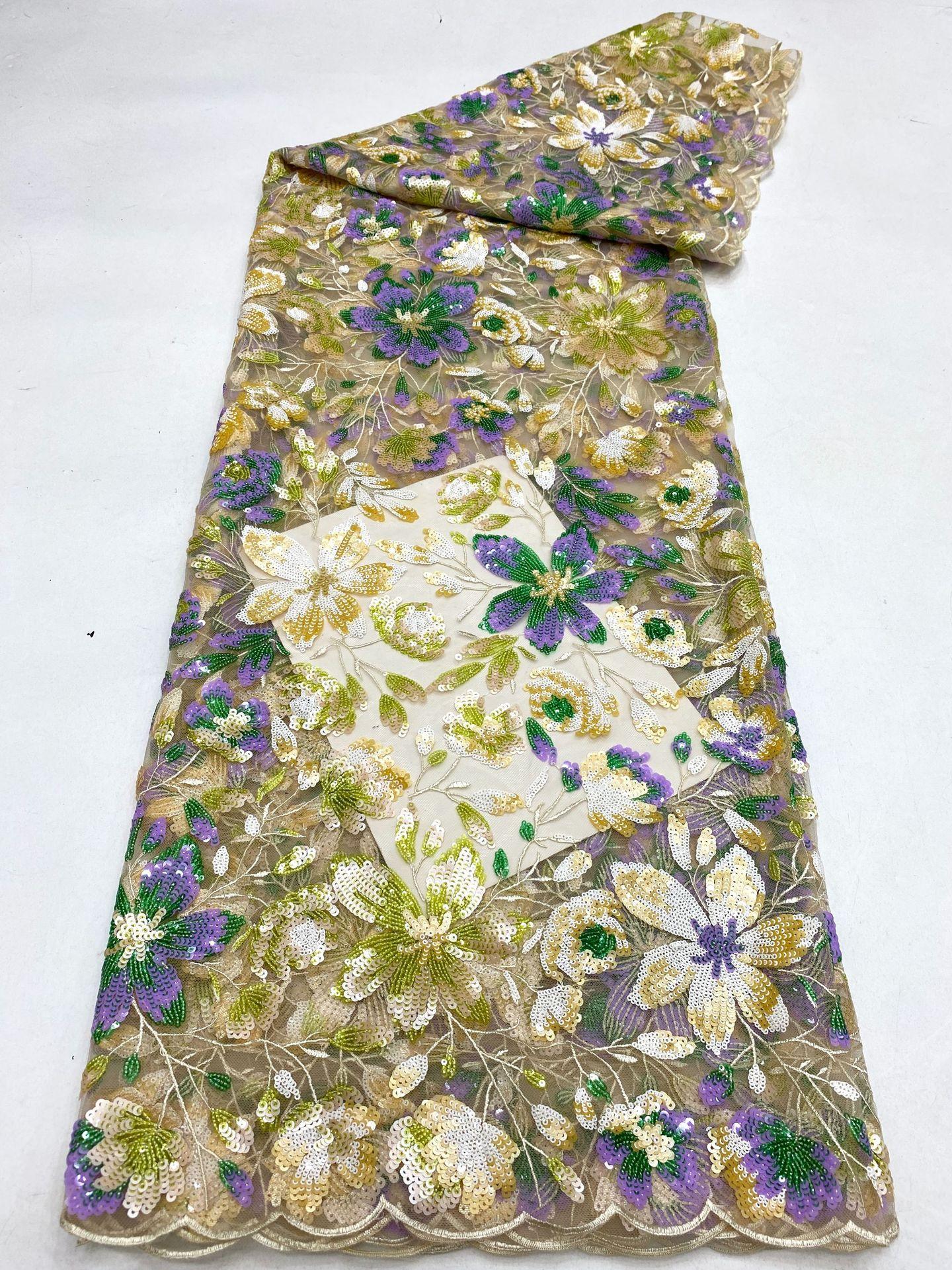 New Plant Flower Pattern Colorful Sequin Embroidery Dress Cheongsam Vest Fashion Garment Sequin Fabric