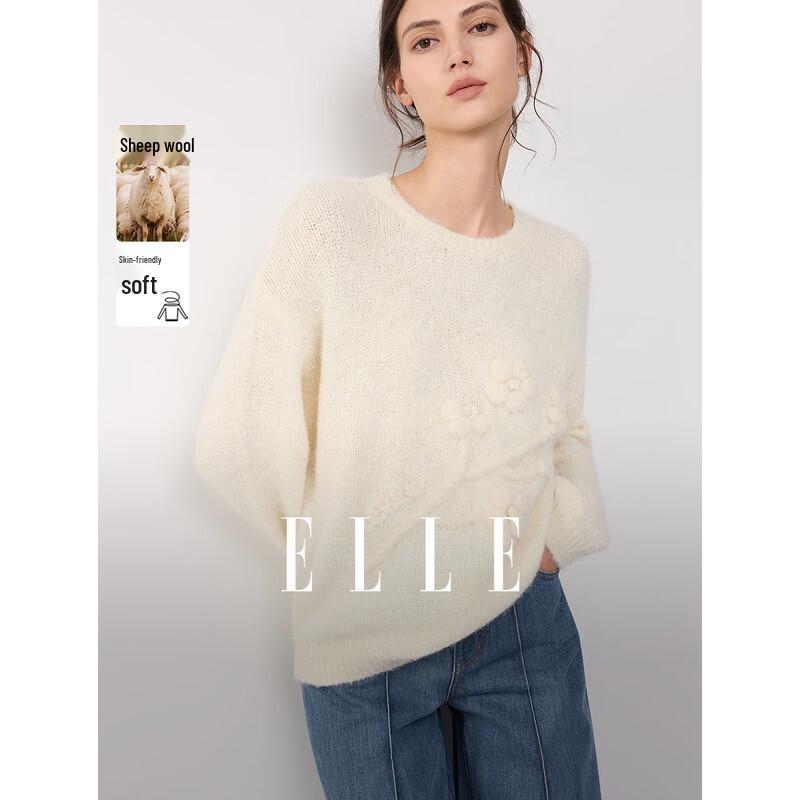 ELLE French Merino Wool Round Neck Knit Sweater S