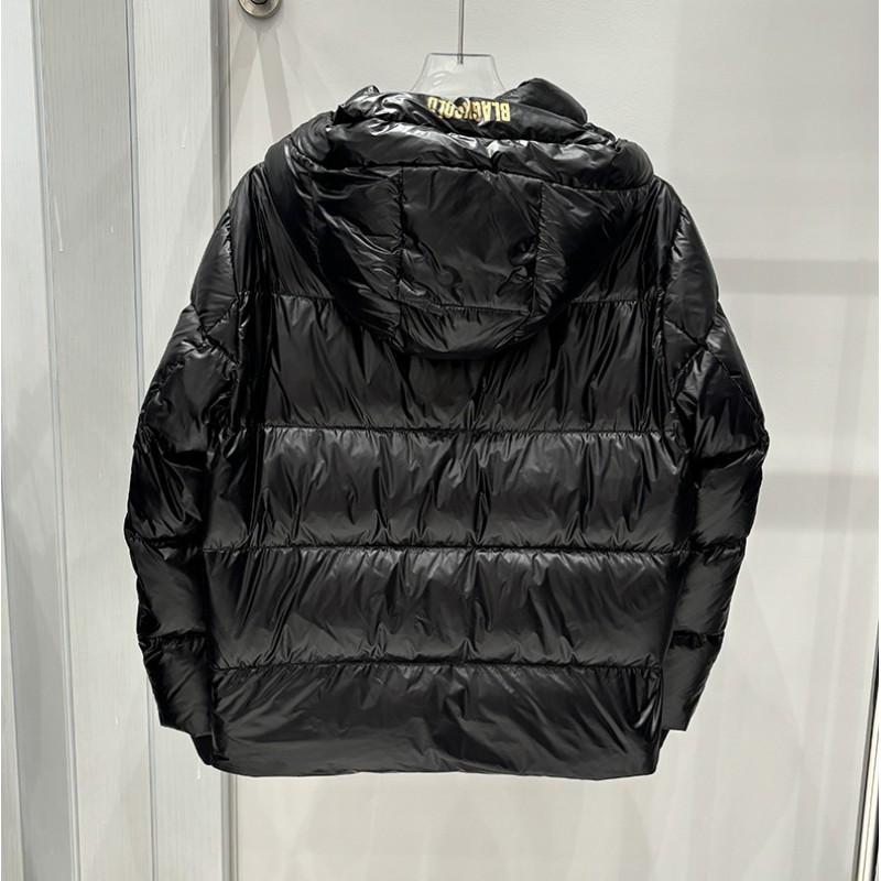 Womens Black Gold Winter Puffer Jacket Loose Fit Hooded Thick Warm Down Coat Short Length