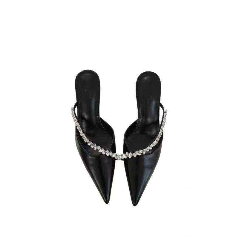 Fashion Summer Women's Fashion Crystal Mules Slippers Elegant Cover Toe Dress Slides Ladies Dancing Party High Heels Shoes Zapatos Mujer
