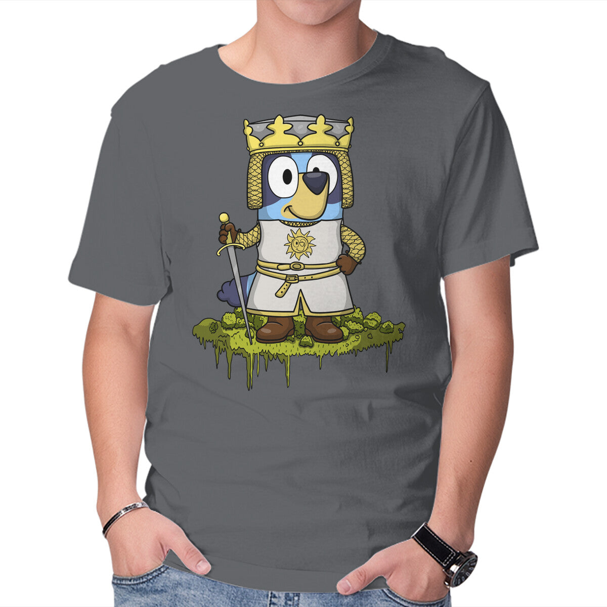Unisex Crew Neck T-Shirt Bluey And The Holy Grail Graphic Short Sleeve Casual Tee S