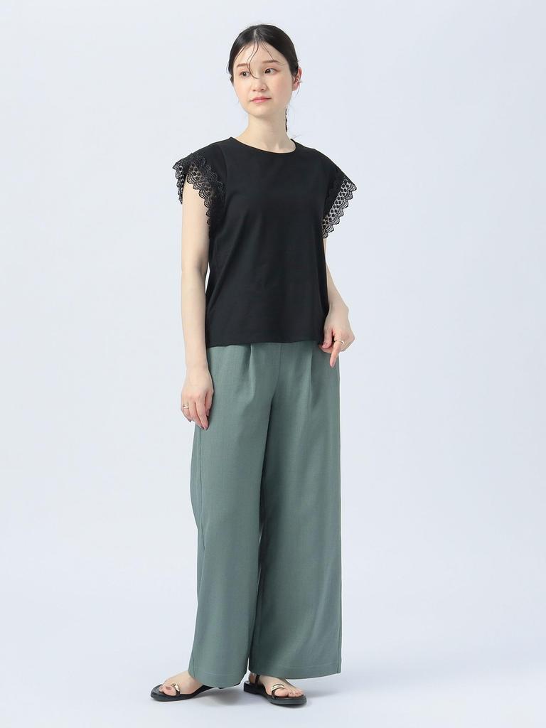 Beams Heart S/S TEE p/Cuff Lace PO25S Women's Black One Size