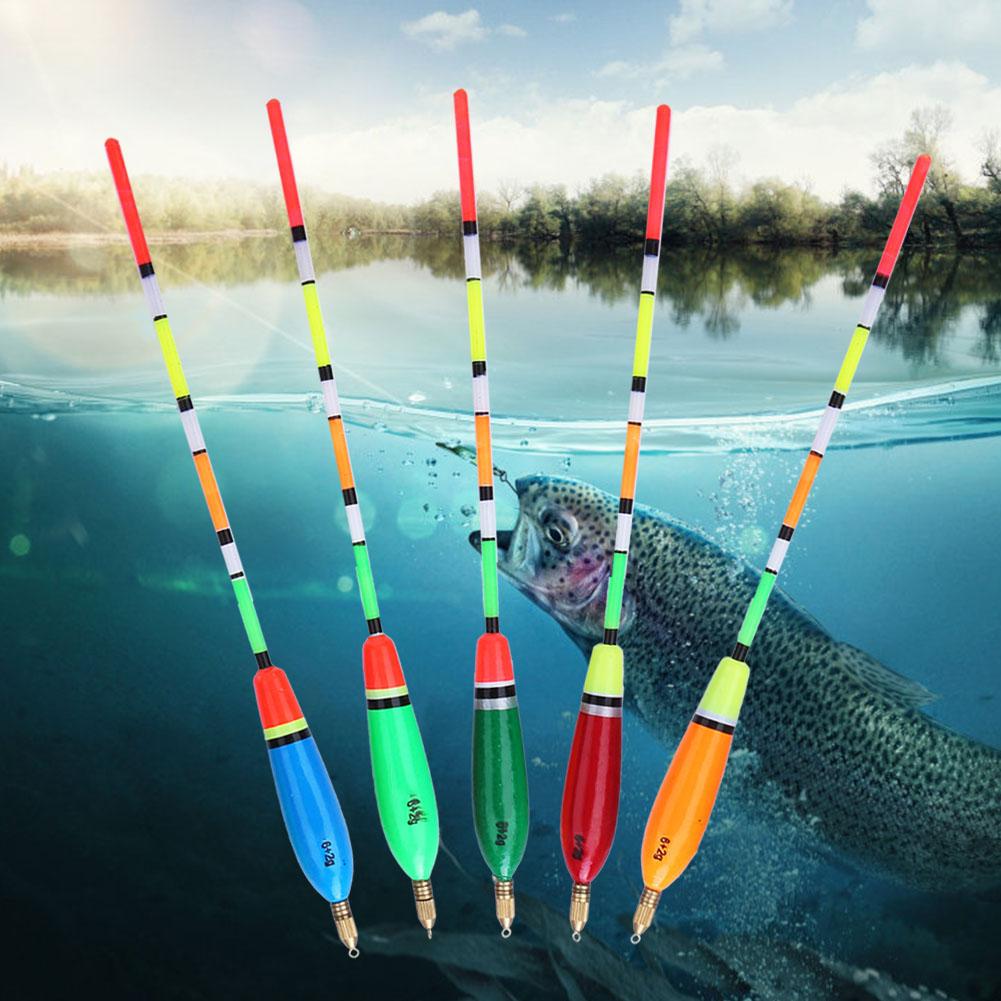5PCS Multiple Color Balsa Wood Fishing Float Bobber Bite Indicator Angling Equipment(6+2g )