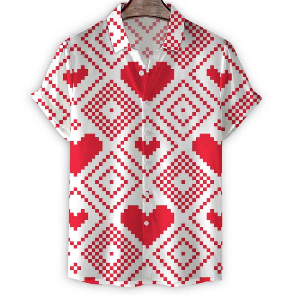 Cartoon 3d Print Love Heart Hawaiian Shirt Men Women Summer Short Sleeve Tees Lapel Button Shirts Tops Street Oversized Blouse