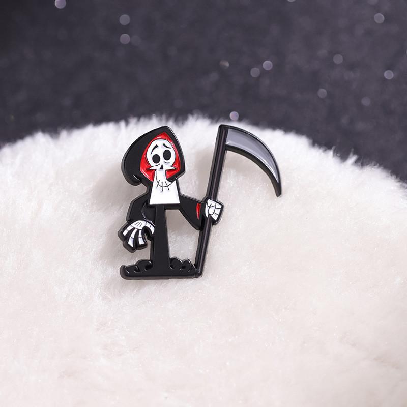 Grim Cartoon Vibrant Reaper Chest Pin Durable Alloy Brooch For Fashion Enthusiasts