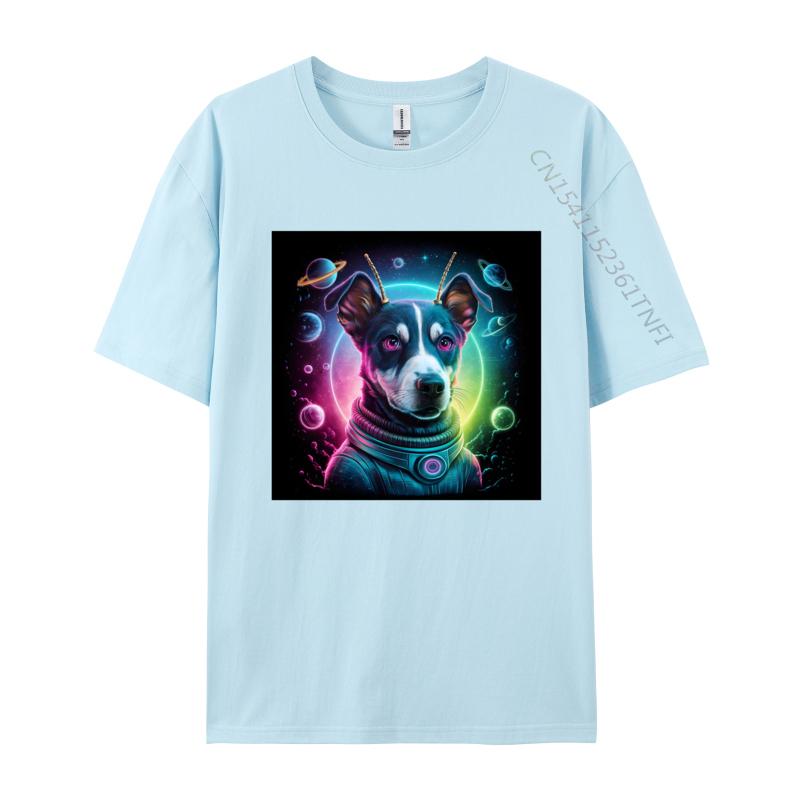 Camisa Tops Shirts Alien dog In Space Tshirts Problem Solved T Shirt Men Crazy Alien Dog Pure Cotton Tshirts