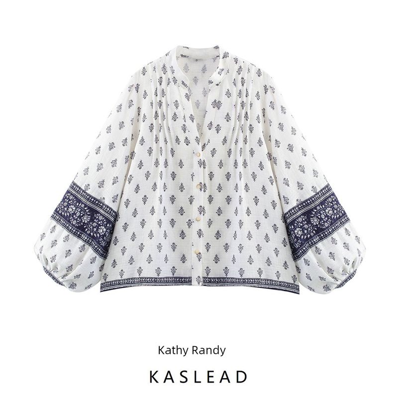 Kaslead New Arrival Women's Clothing Fashion Style Fashion Minimalist Puff Sleeves Print Shirt 5029083 066