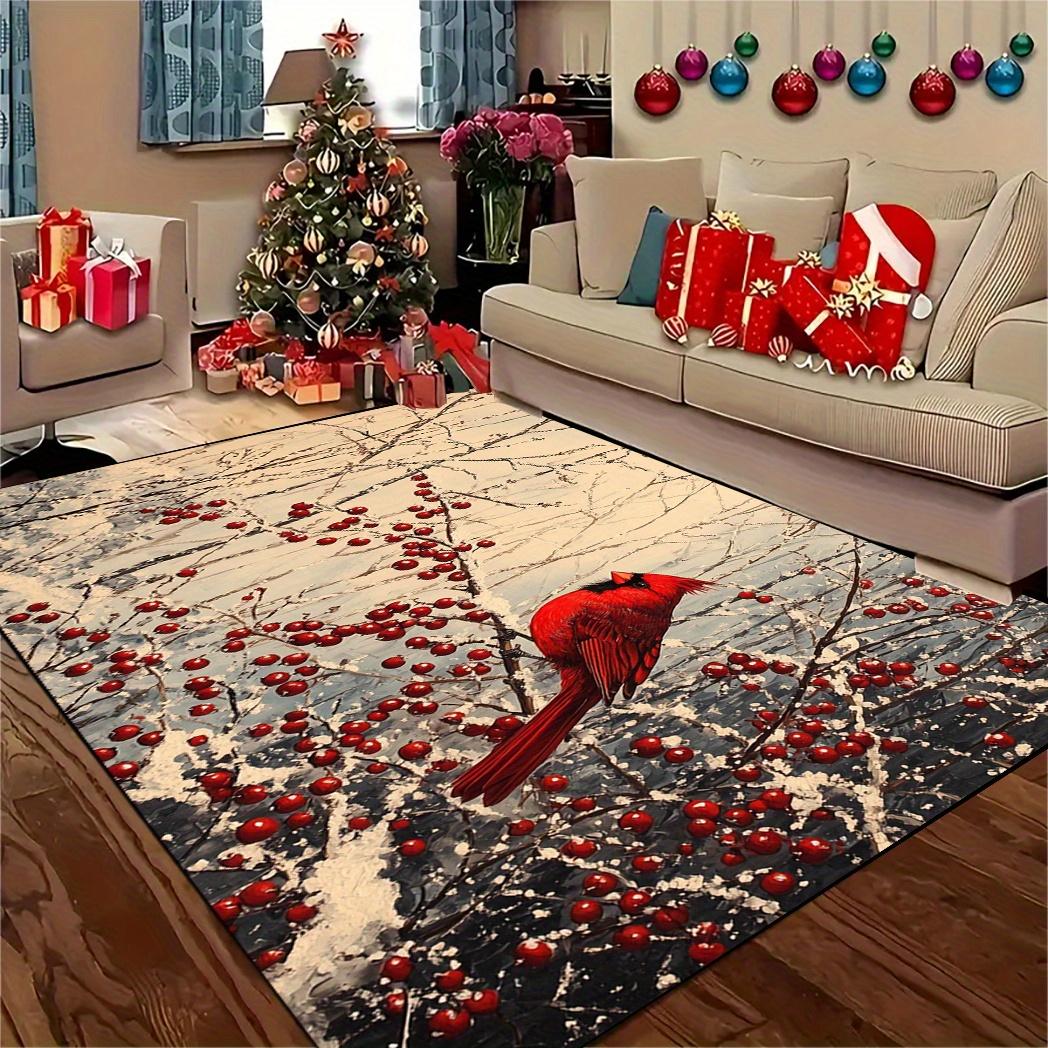 

Cardinals Berries White Snow Branches Carpet Christmas Large Size Mats Dining Room Balcony Beautiful Outdoor Rugs Decoration 40x60cm