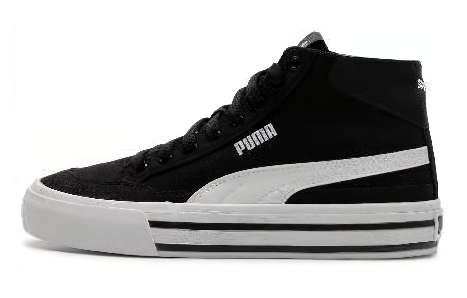 PUMA Court Classic Vulc Canvas Mid top Skateboard Shoes Unisex Black White 397265-01 36