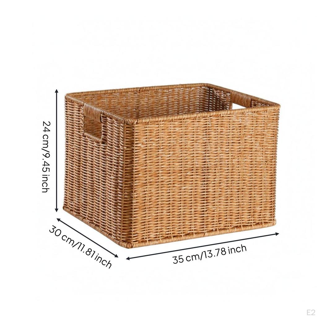 Cesto in Rattan con Apertura Superiore Manici Ritagliati Rettangolari Marrone Chiaro 35x26x18.5cm