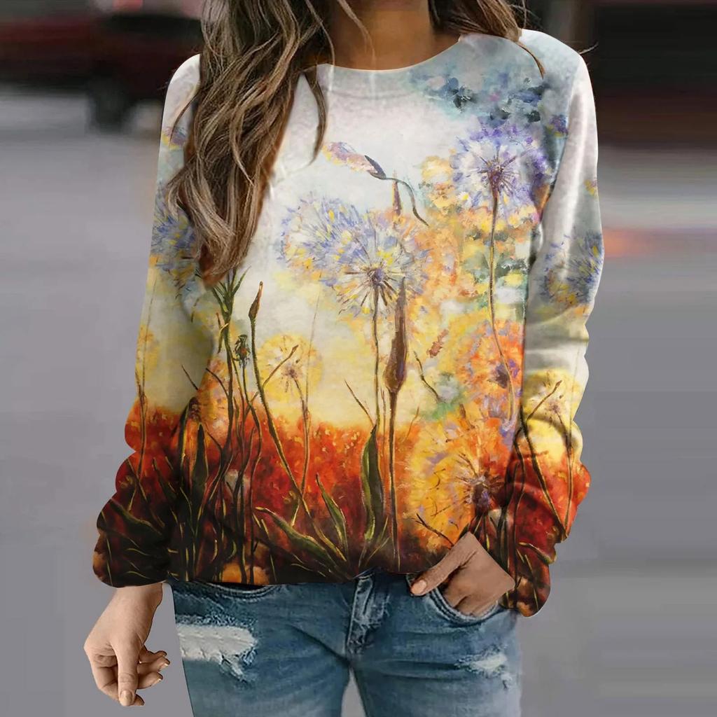 Women's T-Shirts Beautiful Flower and Bird 3D Printed Women's Long Sleeve T-shirt
