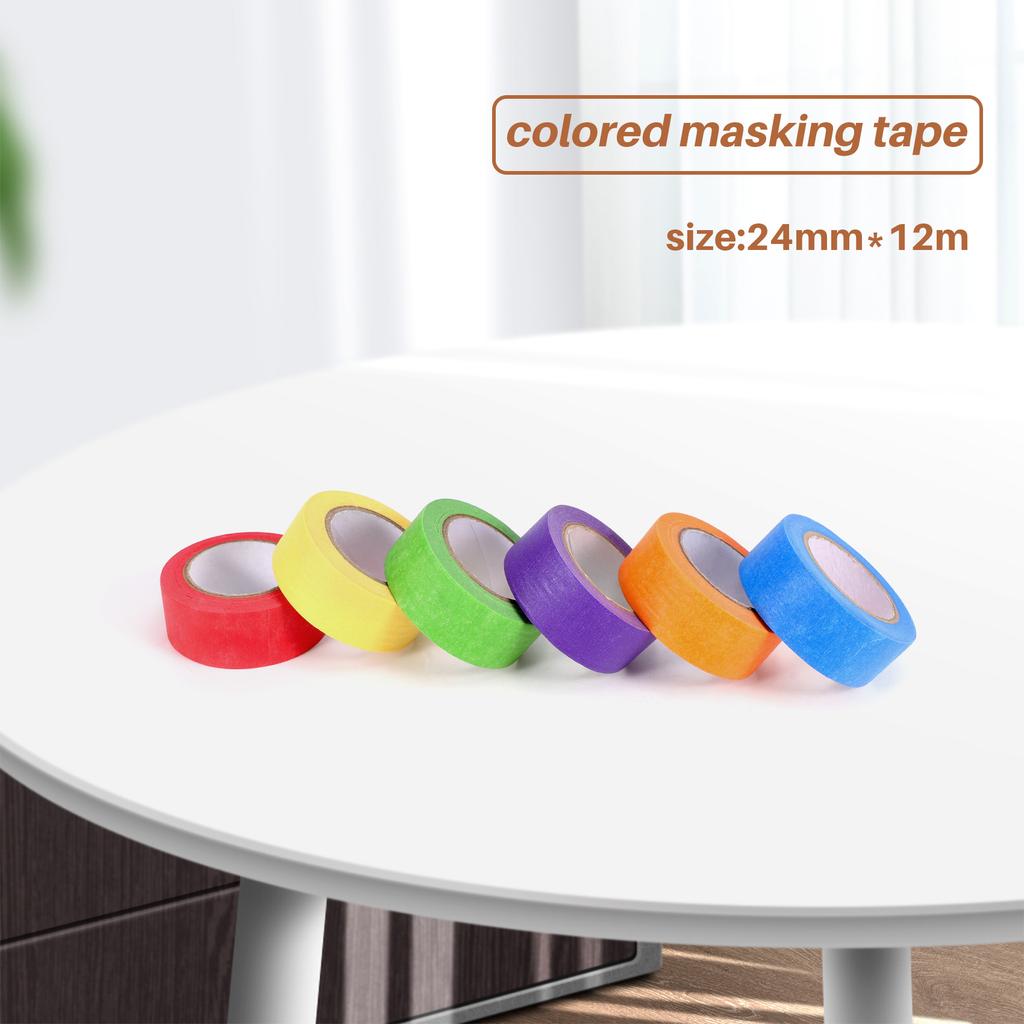 A84E-Colored Masking Tape,Colored Painters Tape For Arts And Crafts, Labeling Or Coding - 6 Different Color Rolls - Masking Tape