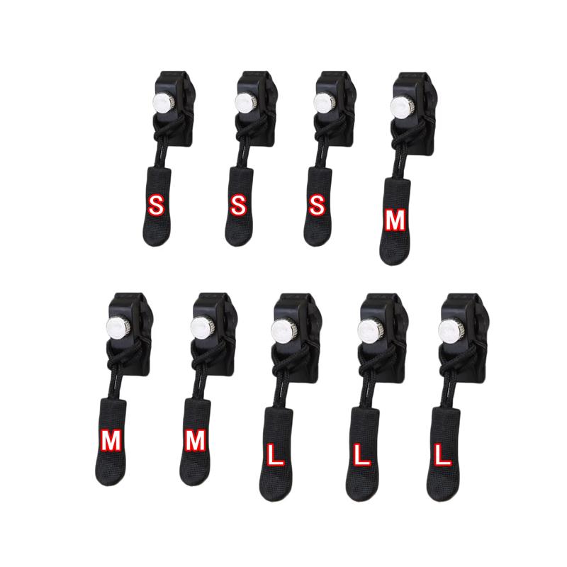 

9 шт. Універсальний набір для ремонту блискавок Швидка миттєва знімна головка блискавки Замінник повзунка блискавки для куртки Сумки Пальто Без шиття 3Pcs S + 3Pcs M + 3Pcs L