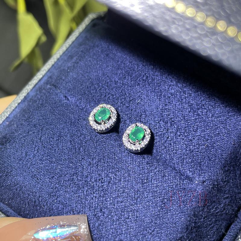100% Natural Emerald Stud Earrings Luxury Style 3*4 Mm 925 Silver Colombian 0.5ct