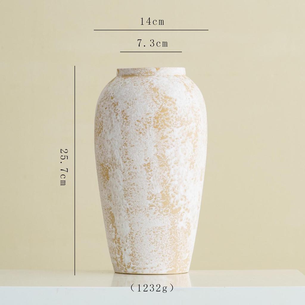 Shu Men Chinese Wabi-sabi Style Ceramic Vase for Dried Flowers – Retro Coarse Pottery Ornament for Living Room Decor.