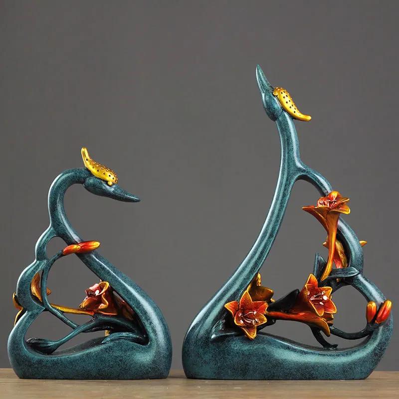 Home decoration accessories Resin crafts Couple Swan Desktop Decoration Wedding gift  Resin animal ornaments