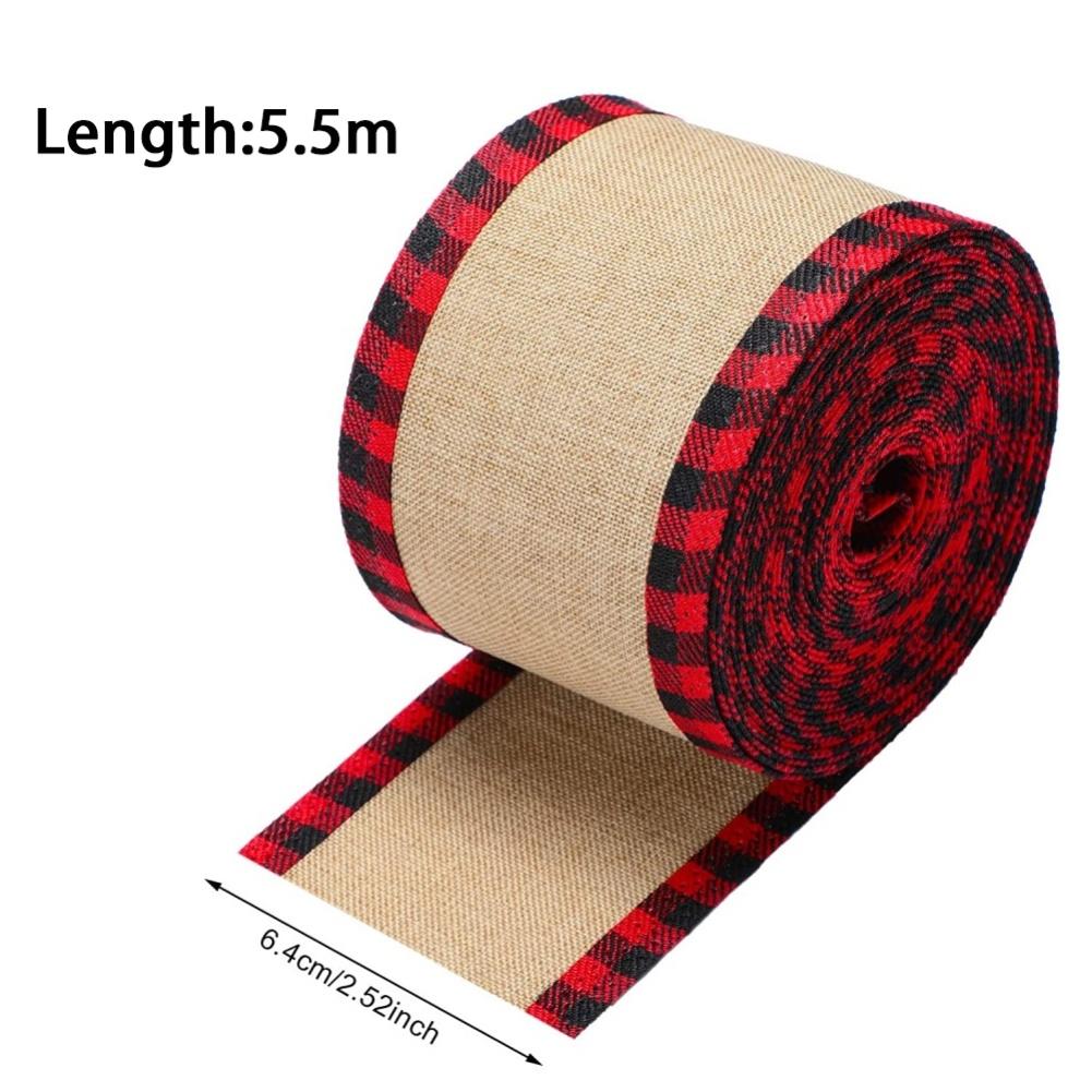 2 Yard Christmas Buffalo Plaid Wired Edge Ribbons Burlap Lace Fabric Craft Wrapping Ribbon Rolls With Checkered Edge 6.3CM Wide