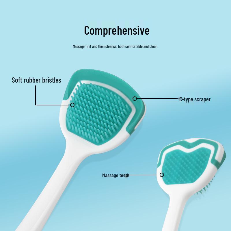 Double-Sided Antibacterial Tongue Scraper and Brush for Freshening and Deep Cleaning