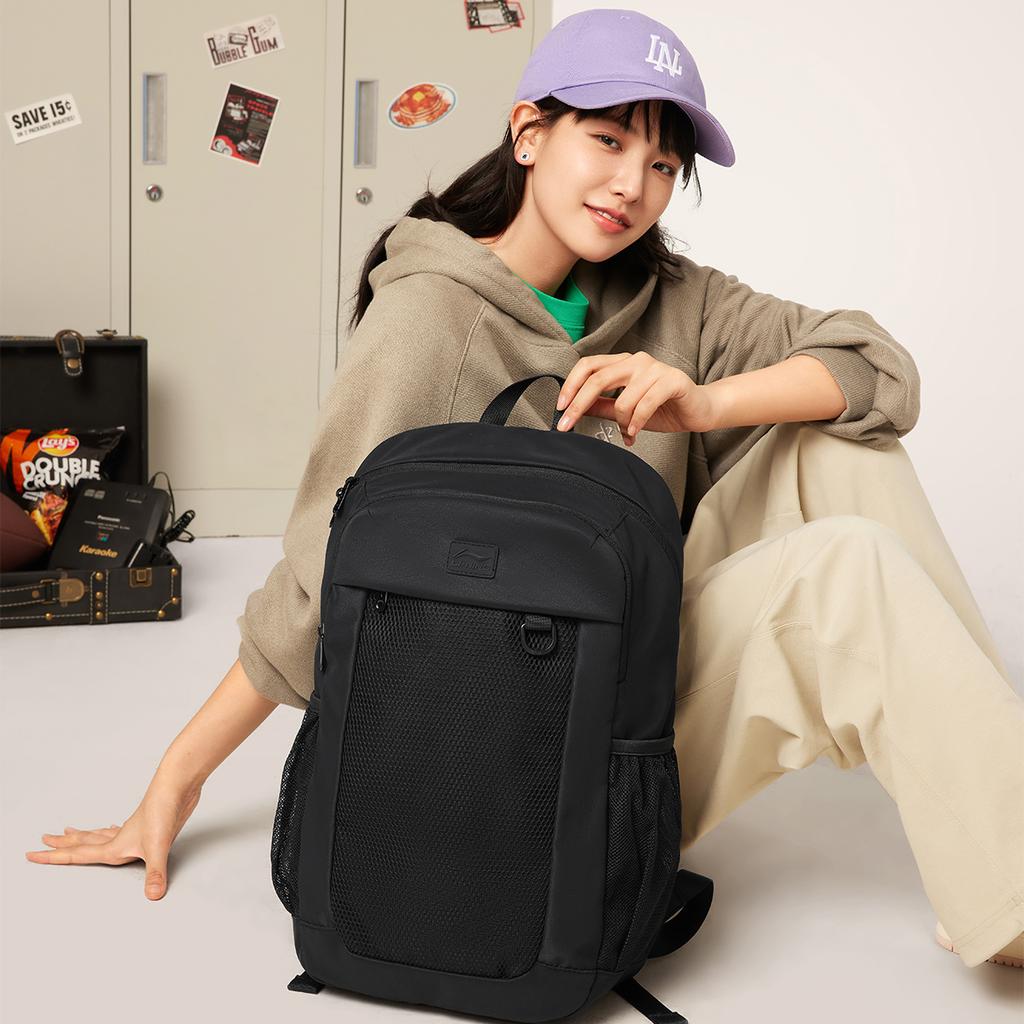 Li Ning Sports Lifestyle Series Brand Logo Splicing Design Casual Fashion Versatile Adjustable Shoulder Straps Polyester Student Backpack ABSV395-1