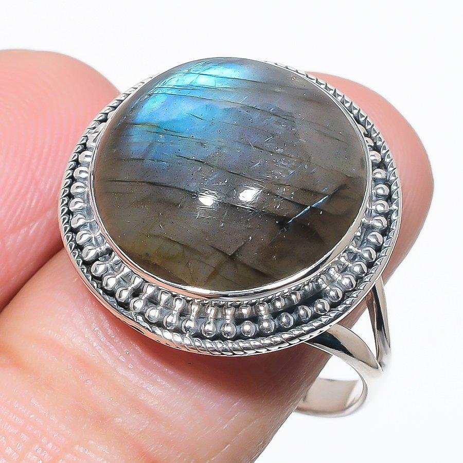 

Natural Labradorite Gemstone Handmade 925 Solid Silver Jewelry Ring Size 10 i9C33