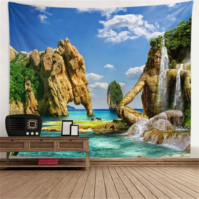 Window View Tapestry Wall Hanging Bedroom & Living Room Wall Decor Backdrop Tree Hollow Stove Hanging Large Tapestry
