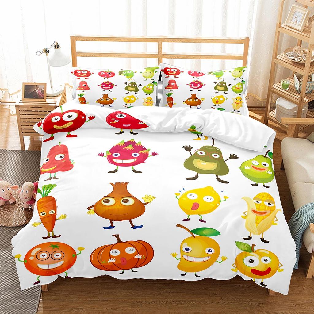 Cartoon Fruit King Queen Duvet Cover Cute Vegetables Pattern Bedding Set Colorful Food Quilt Cover Polyester Comforter Cover