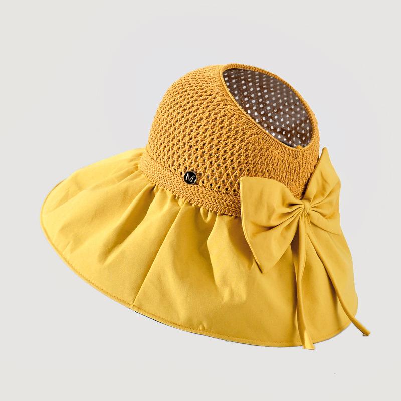 Summer can tie ponytail sunscreen hat women's new fashion foreign style sun hat trendy vinyl empty top bucket hat