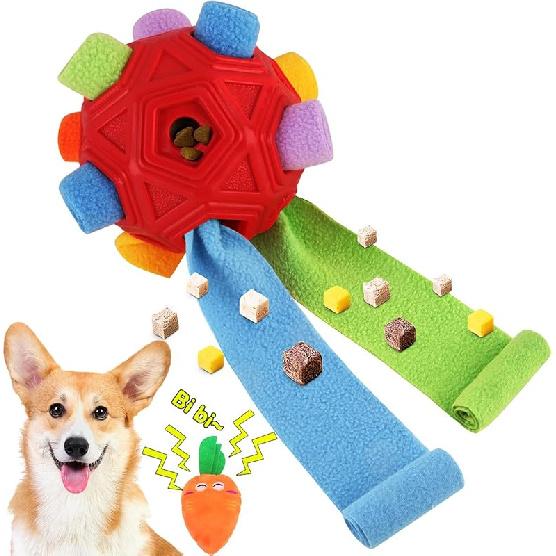 Dog Snuffle Ball-Interactive Puzzle Dog Toys Encourage Natural Foraging Skills Slow Feeder for Training and Stress Relief, Cloth Strip Hiding Food