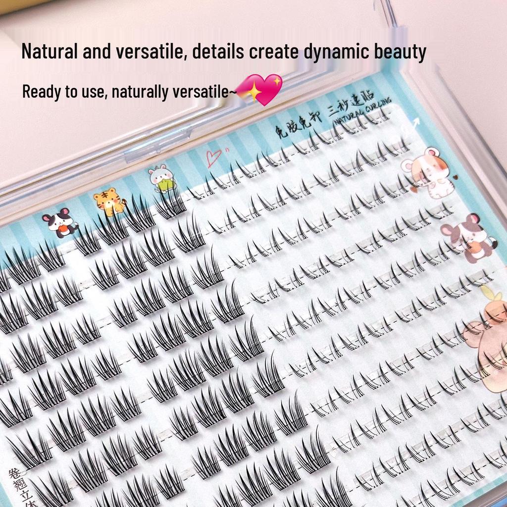 BQI Glue-Free Black Peach Blossom Manga Style Natural Curl False Eyelashes for Women