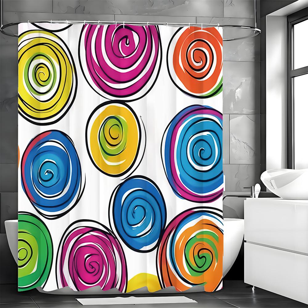 Colorful lollipop shower curtain, bathroom decoration shower curtain, waterproof shower curtain with hanging