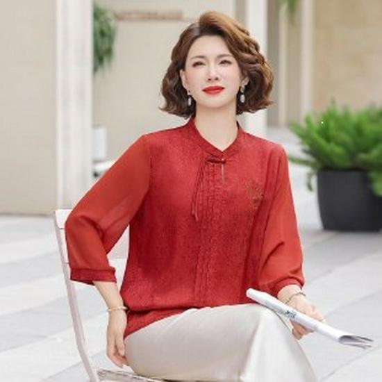 

Stylish Seven-Sleeve Summer Shirt for Middle-Aged and Elderly Women 4XL червоний