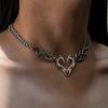 Goth Y2k Silver Color Hollow Flame Heart Pendant Necklace For Women Men Punk Rock Hip Hop Personalized Neck Jewelry Accessories