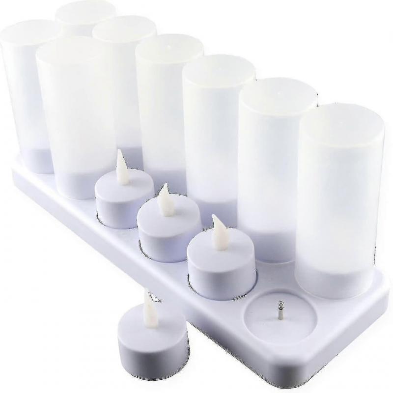 12 Candles Led Rechargeable Candle Electric Led Flame Flashing With Charging Station Decoration