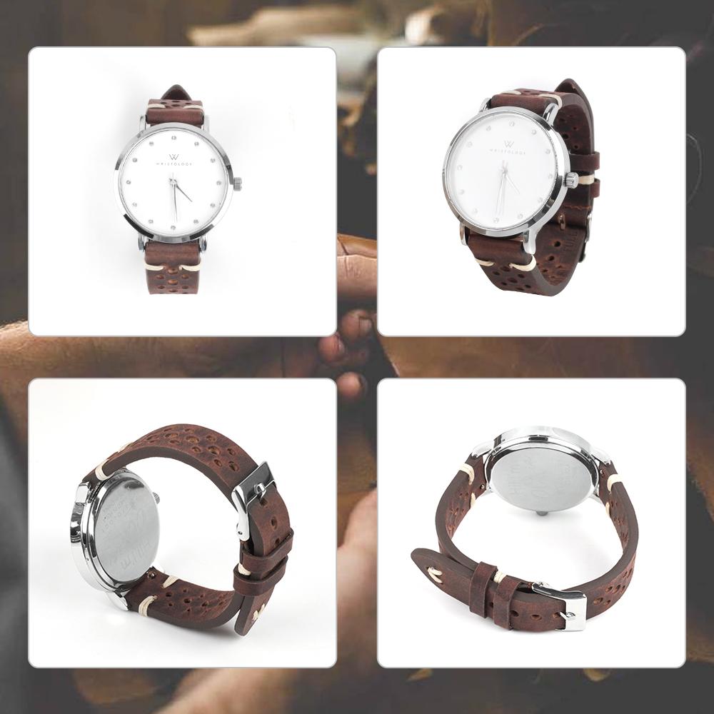 Retro Crazy Horse Leather Strap 17mm 18mm 19mm 21mm 22mm Cowhide Hand Stitching Watchband Porous Breathable Bracelet Accessories