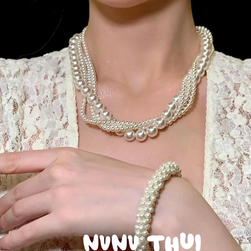 Jewelry, Court Princess Multi-Layered Pearl Necklace, Twist, Banquet Haute Couture Wheat Ear Pearl Bracelet Set