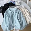 Women's Waffle Polo Collar Short Sweatshirt: Loose Fit, Double Zipper, Long Sleeve Jacket for Spring & Autumn.