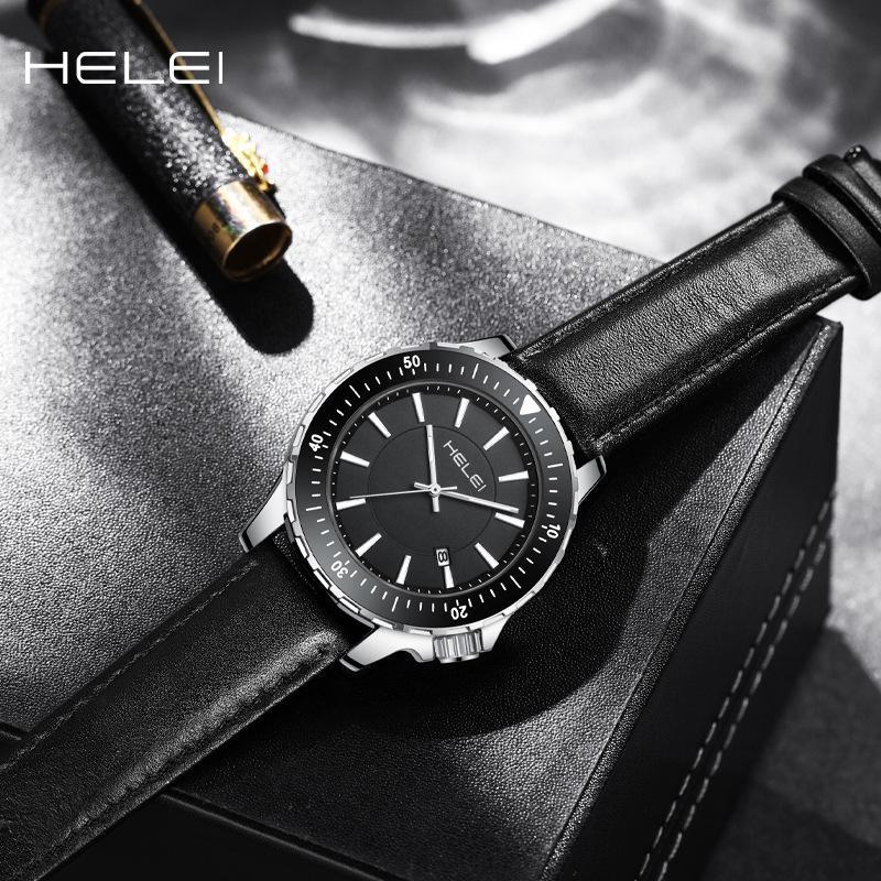 HELEI Mode Sport Quarz Uhr Datum Magnetisches Silikon Leuchtarmband Herren Leder Armbanduhr