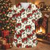 Women's Fashion Christmas Print V-Neck Short Sleeve Caregiver Work Top with Pockets