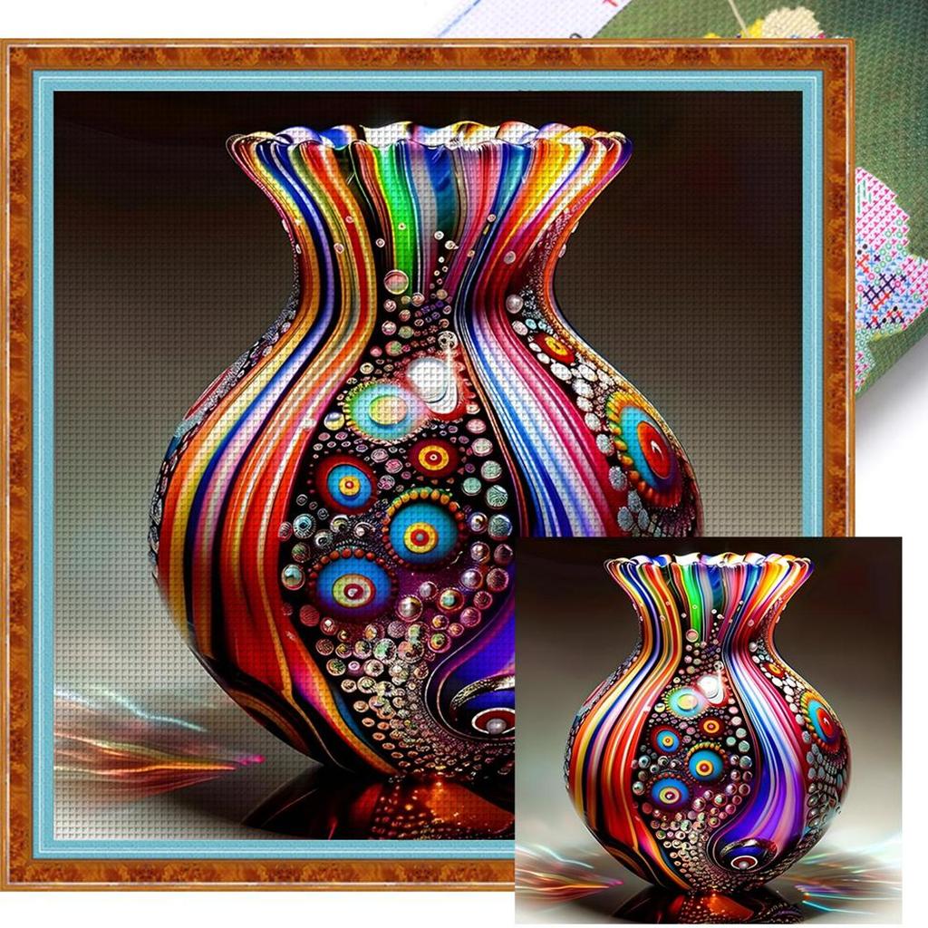 Full Embroidery cotton Thread 11CT Printed Glass Vase Cross Stitch 50x50cm