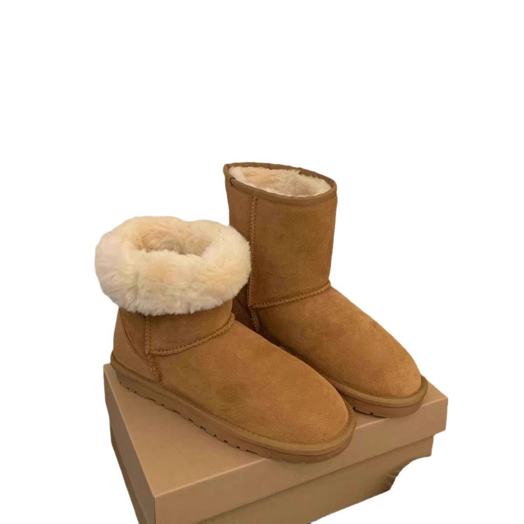 Zwei neue Damen-Winter-Retro-Schneestiefel, gefütterte und verdickte warme Woll-Baumwollschuhe, rutschfeste kurze Stiefel.