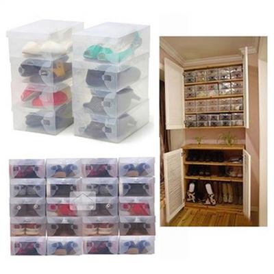 10 x durchsichtige Schuhaufbewahrung aus Kunststoff, transparent, stapelbar, faltbar, ordentlicher Organizer
